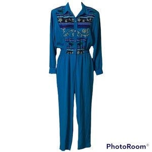 VTG 80s Lori of California Jumper Jumpsuit Romper Pantsuit Goldberg’s Teal 8 M